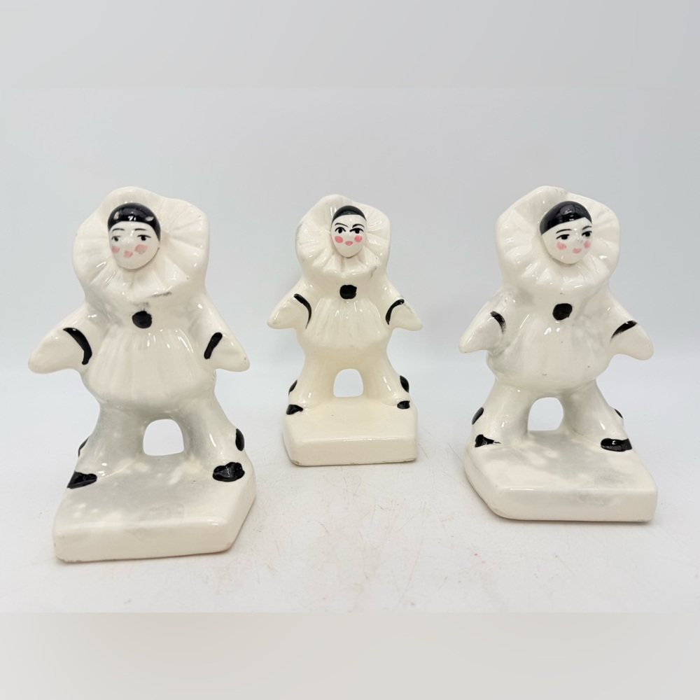 Vintage Pierrot Clown Figurines Set of 3 – Ceramic French Pantomime Clown Decor